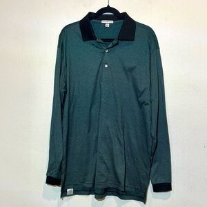 Peter Millar Lyons Stripe Performance Jersey Men's Long Sleeve Golf Polo Shirt L